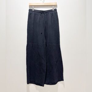 C&C California Black Textured Crinkle Wide Leg Pants Cotton Relaxed Casual L